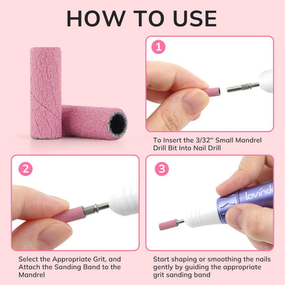 Pink sanding bands for manicure and pedicure tools