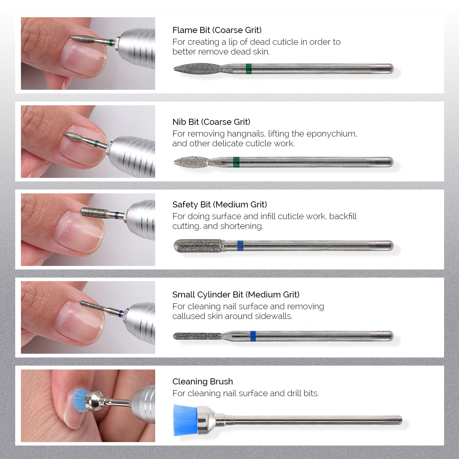 Professional diamond nail bits for E-file manicure tools