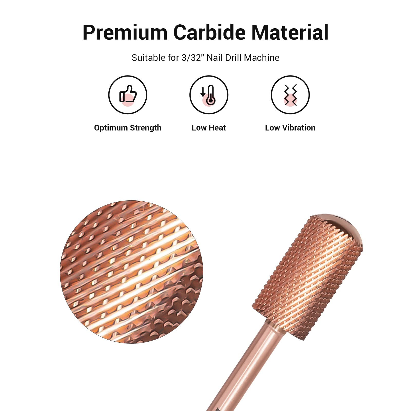Close up view of the smooth round top crystal tip on the tungsten carbide large barrel bit.