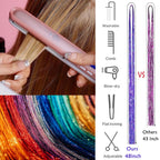 Girl showcasing finished look with holographic fairy highlights in her hair