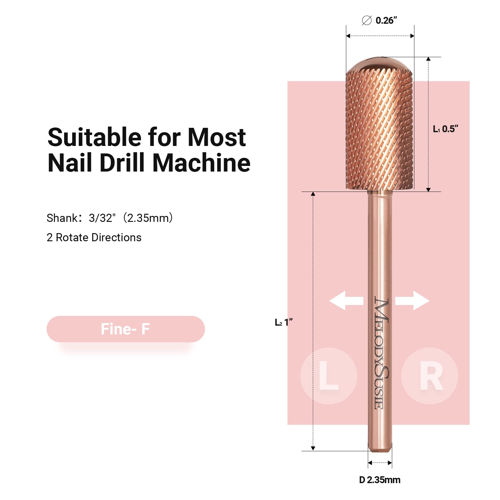 Angle view of the durable YG6X tungsten carbide barrel construction designed for manicure and pedicure safety.