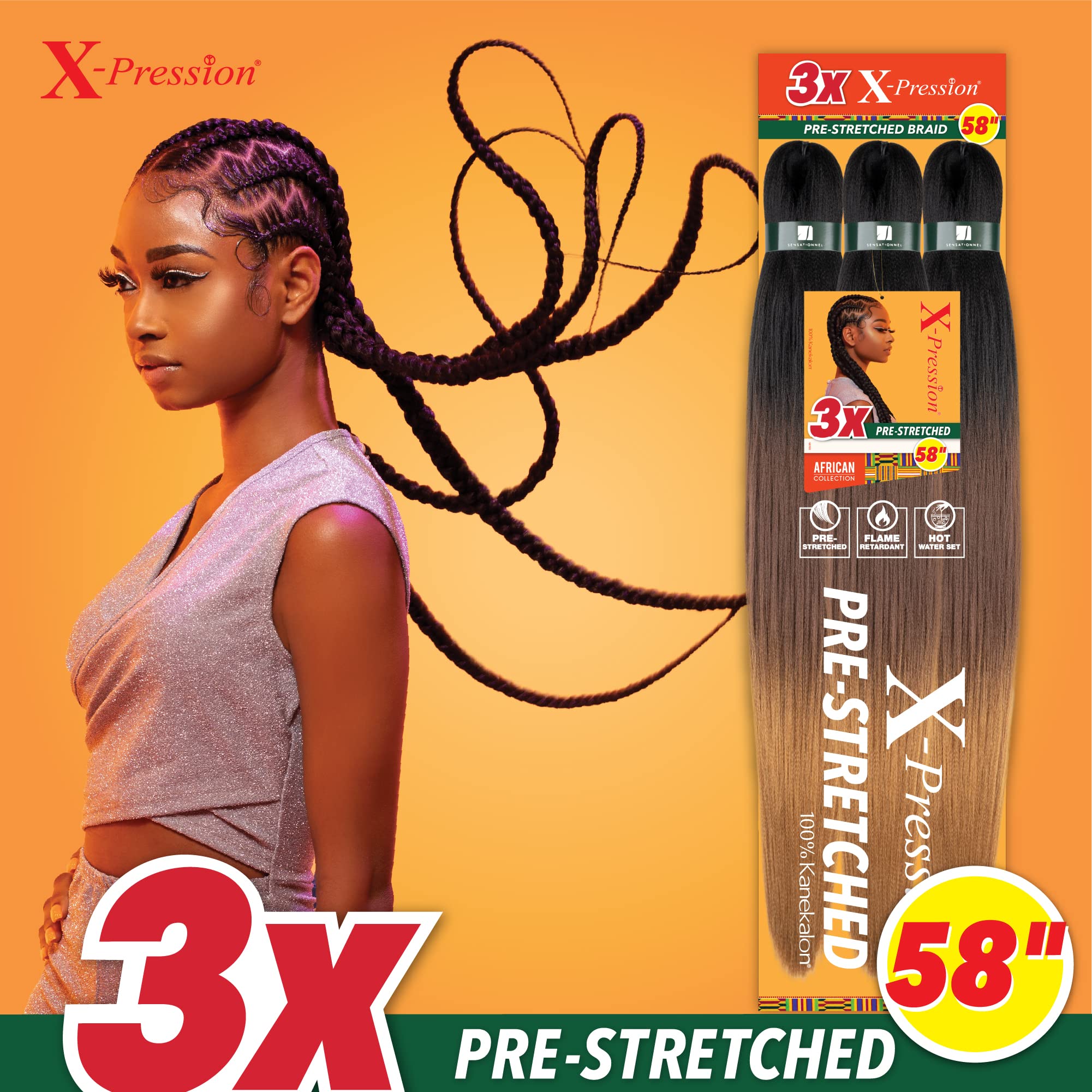 Sensationnel flame retardant pre-layered synthetic hair bundles displaying the tapered ends designed for easy twisting.