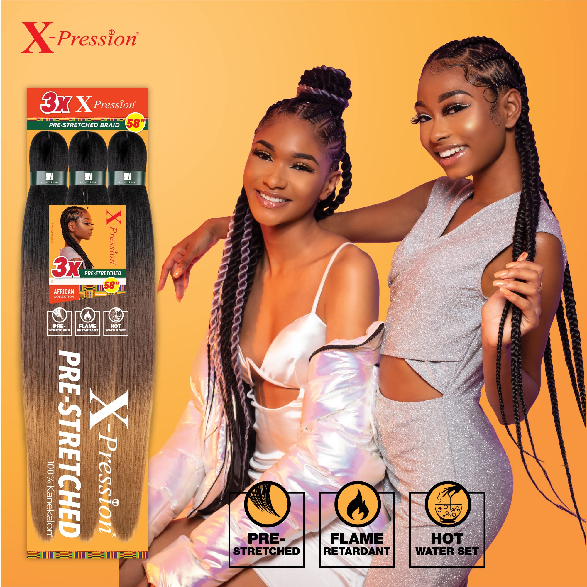 Side angle of the premium imported 1B Off Black synthetic hair extension pack detailing the professional salon quality length.