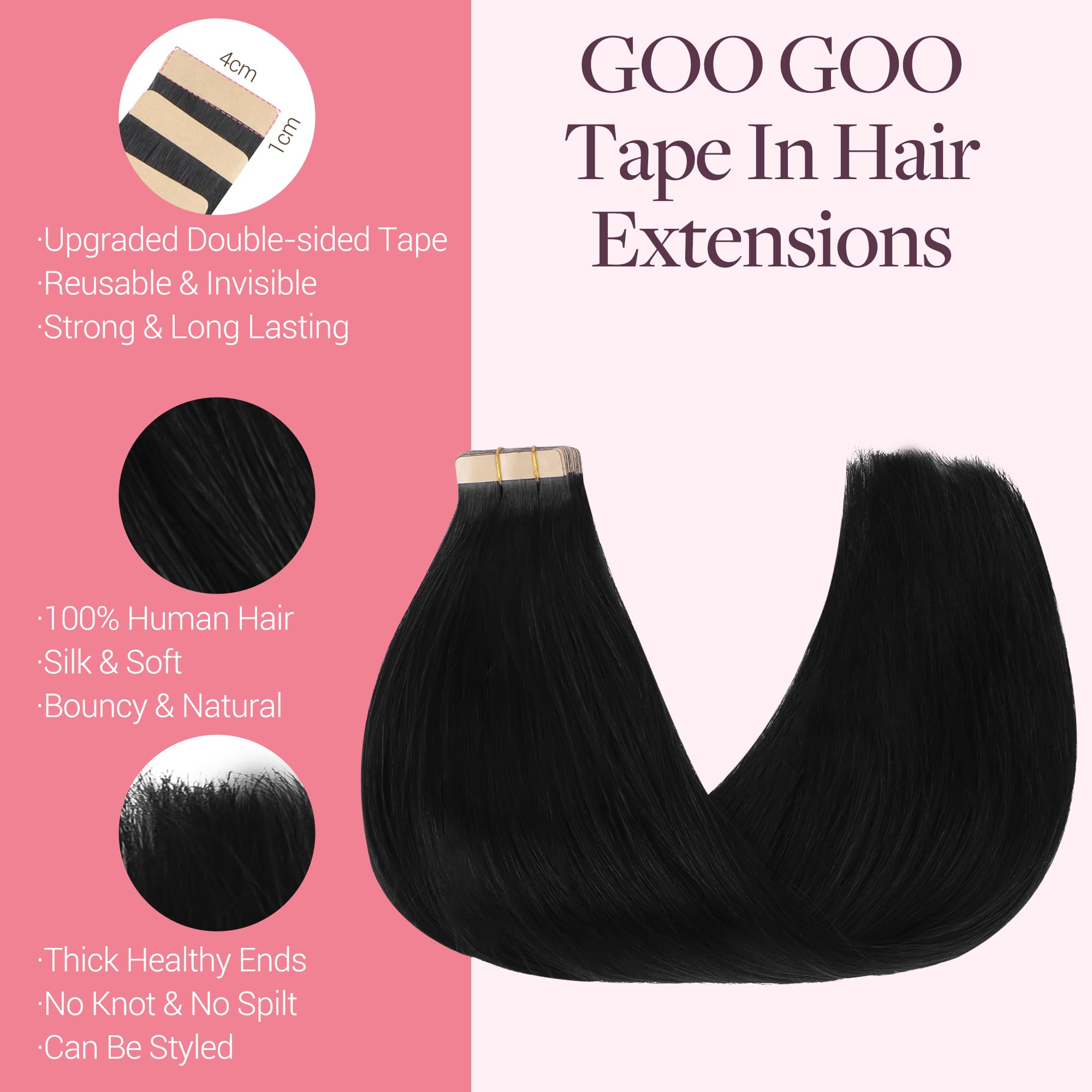 GOO GOO 20 Inch Invisible Hair Extensions pack arrangement showcasing the twenty pieces of premium hair