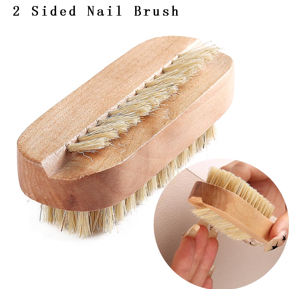 Ergonomic wooden handle design of the natural bamboo hand cleaning brush pack