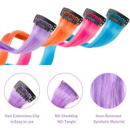 Full range of the twelve distinct rainbow and neon shades included in the CoolShef hairpiece set.