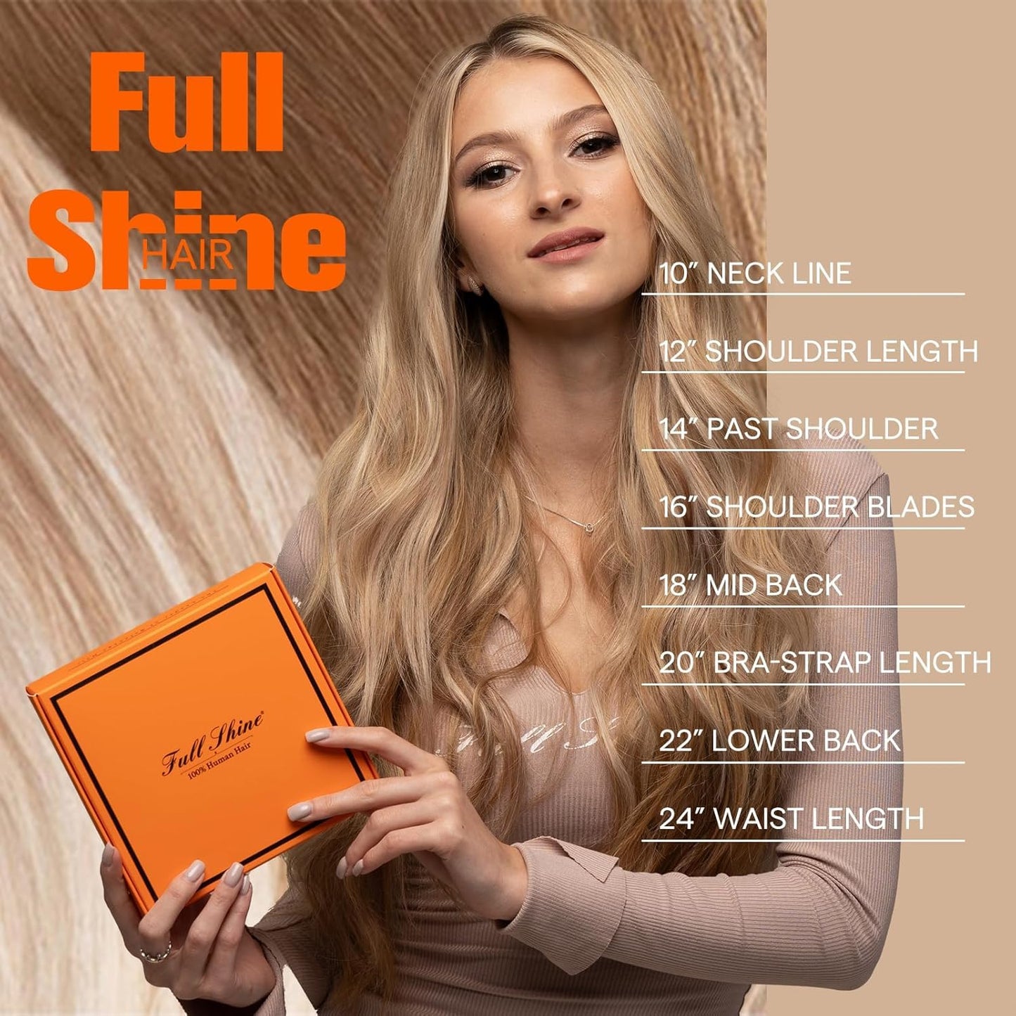 Full Shine professional packaging containing fifty grams of premium hair extensions for weddings.