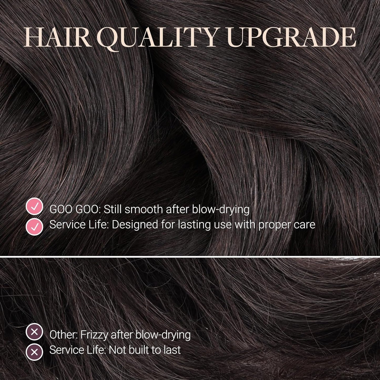 GOO GOO Natural Human Hair Clip Ins texture and quality view