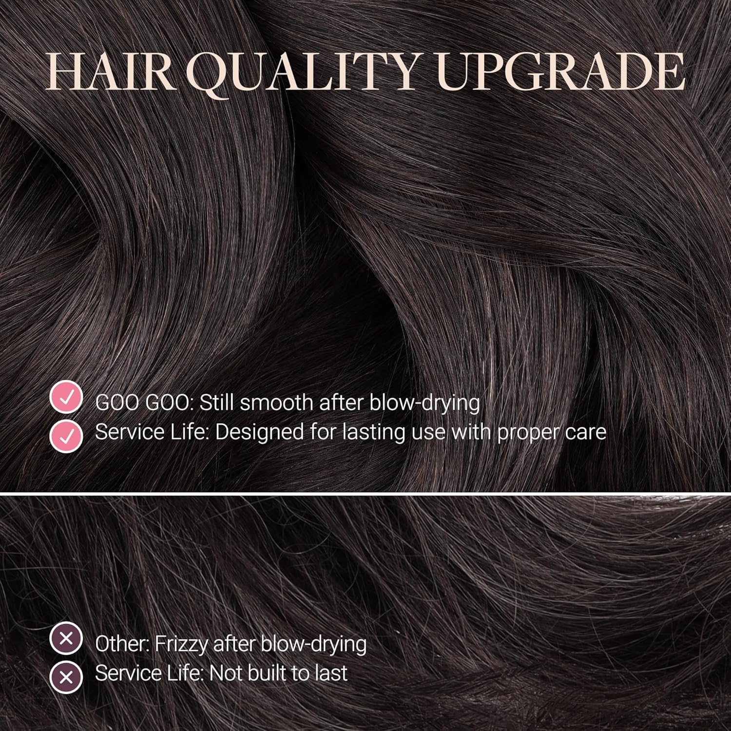 GOO GOO Natural Human Hair Clip Ins texture and quality view
