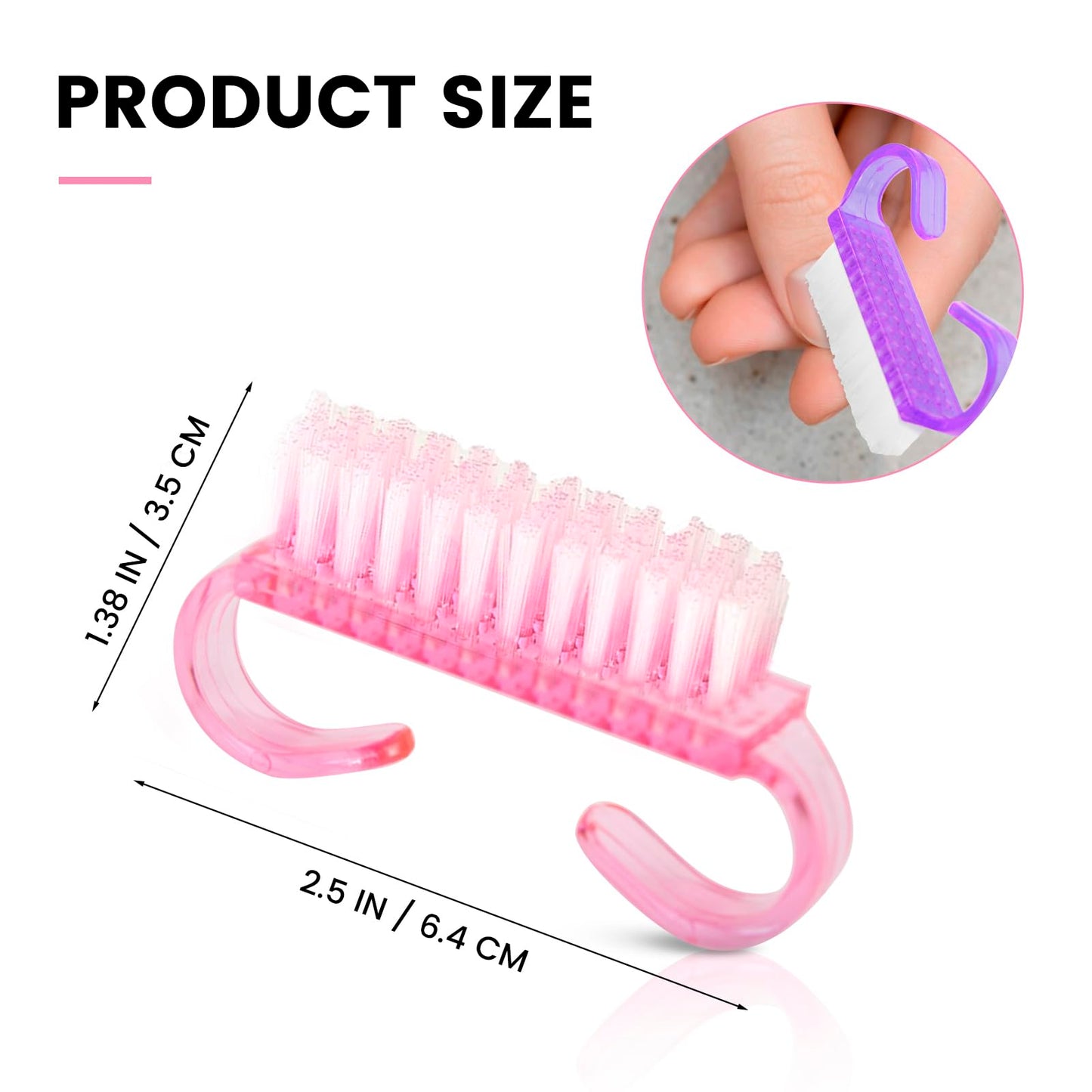 Close up of ergonomic handle on multicolor nail brush