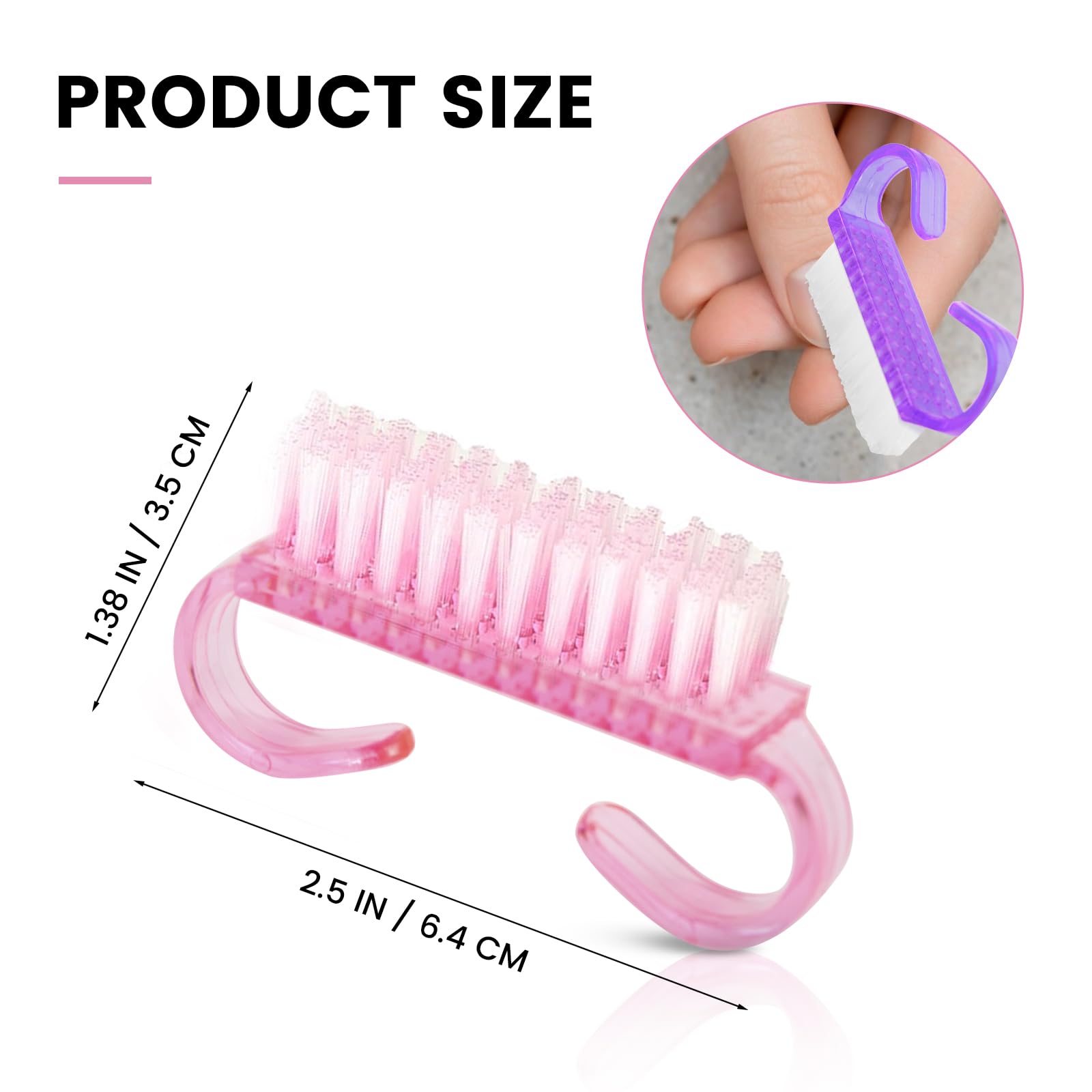 Close up of ergonomic handle on multicolor nail brush