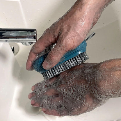 Sxmqhy mechanical nail brush side view detailing the robust ABS plastic handle construction and compact dimensions.