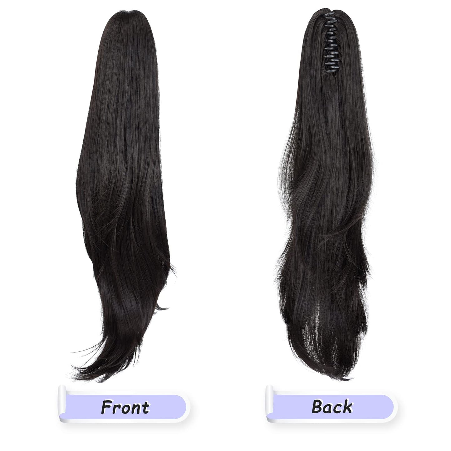 Side profile of the 24-inch matte silk synthetic ponytail attachment for volume enhancement.