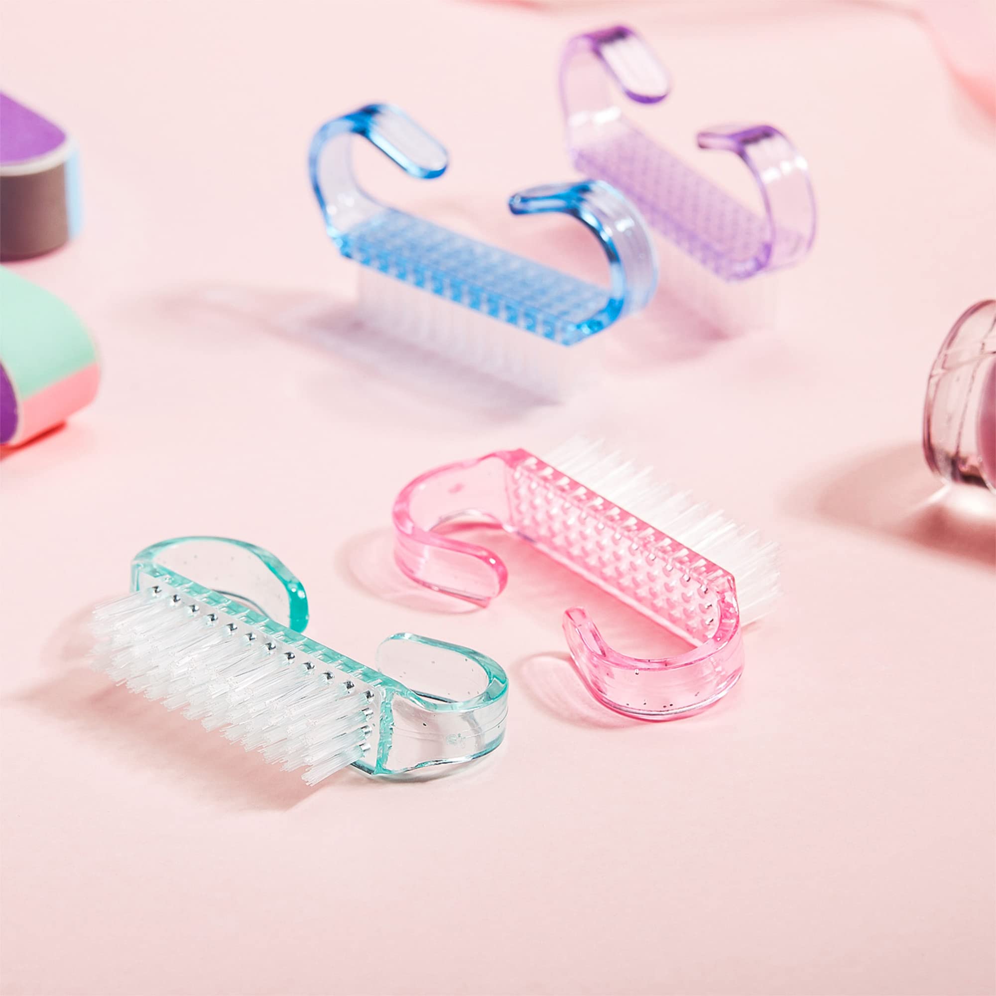 Close up of the flexible plastic bristles on the hand scrubbing brush