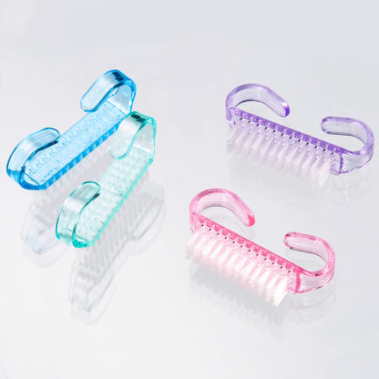 Four piece small multicolor hand cleaning brushes arranged neatly together