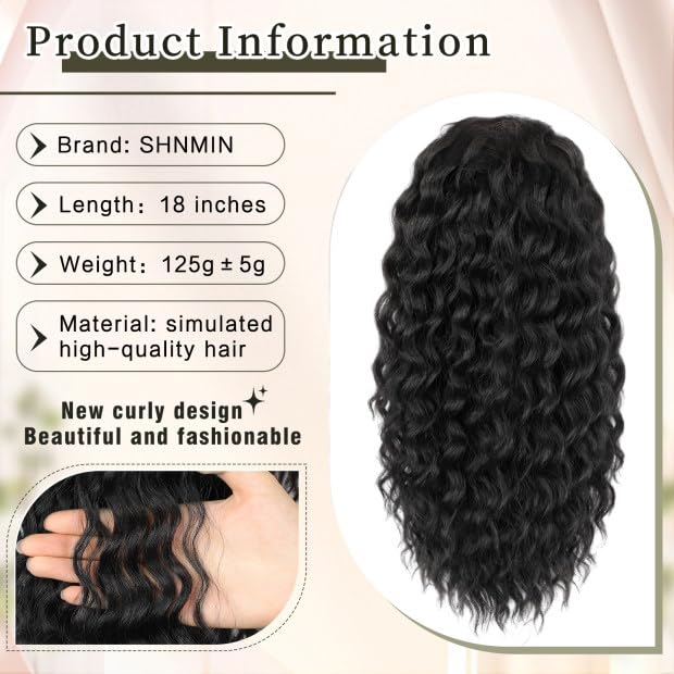 SHNMIN synthetic hairpiece showing the optional claw jaw clip attachment option for quick installation.