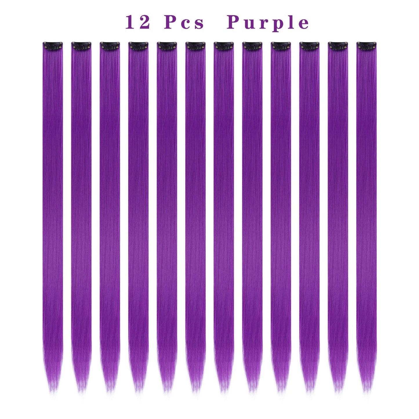 Side view of a girl wearing the 22 inch purple clip in highlights blended with dark hair.