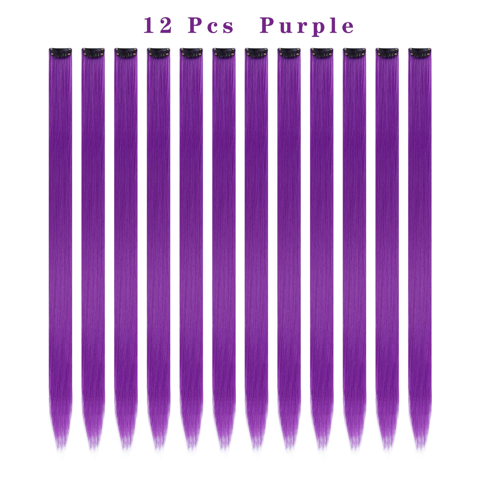 Side view of a girl wearing the 22 inch purple clip in highlights blended with dark hair.