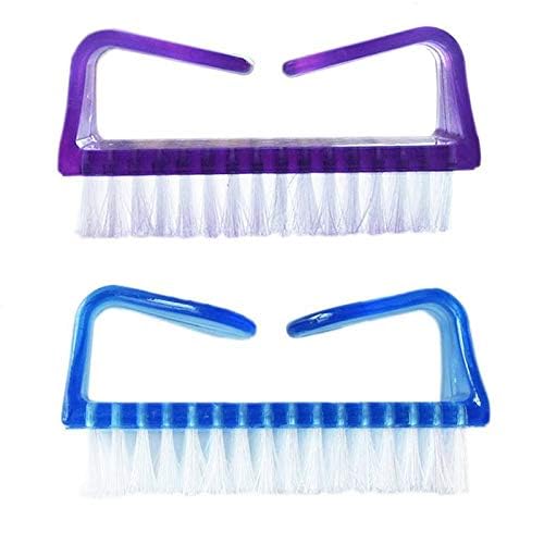 Purple handle grip fingernail scrubber brush close up view