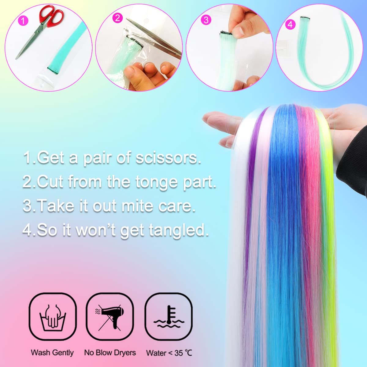 High temperature heat resistant purple hairpiece being styled gently with a wide tooth comb.