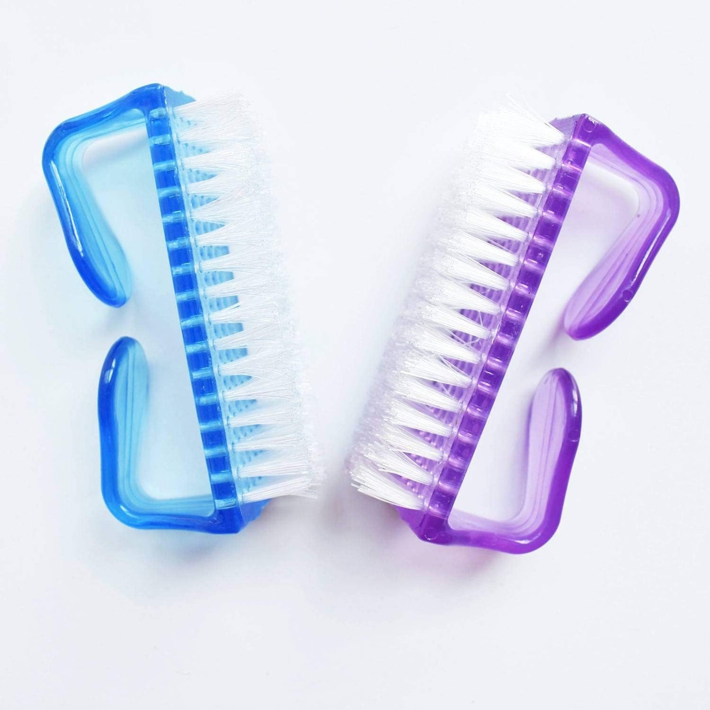 Two pack multi-colored plastic manicure pedicure brushes layout