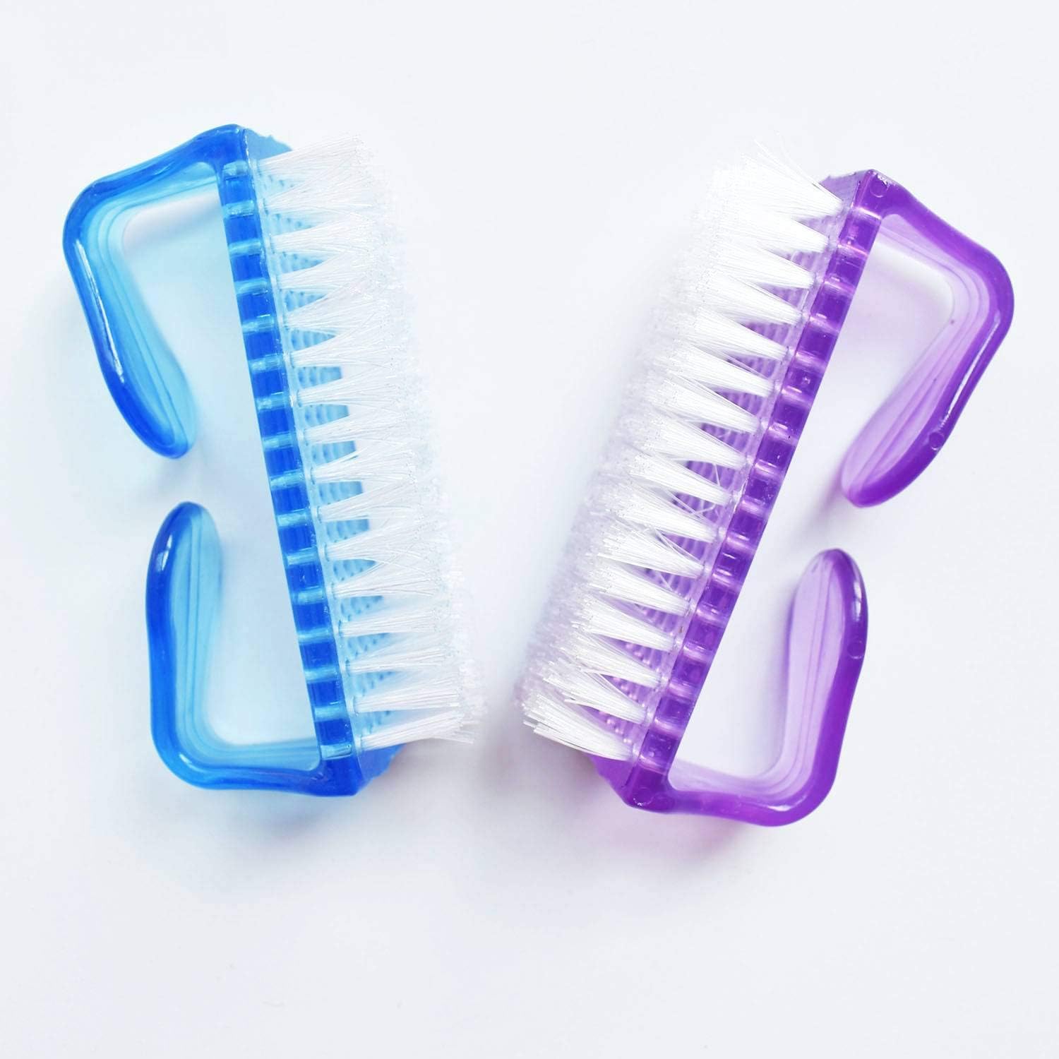 Two pack multi-colored plastic manicure pedicure brushes layout
