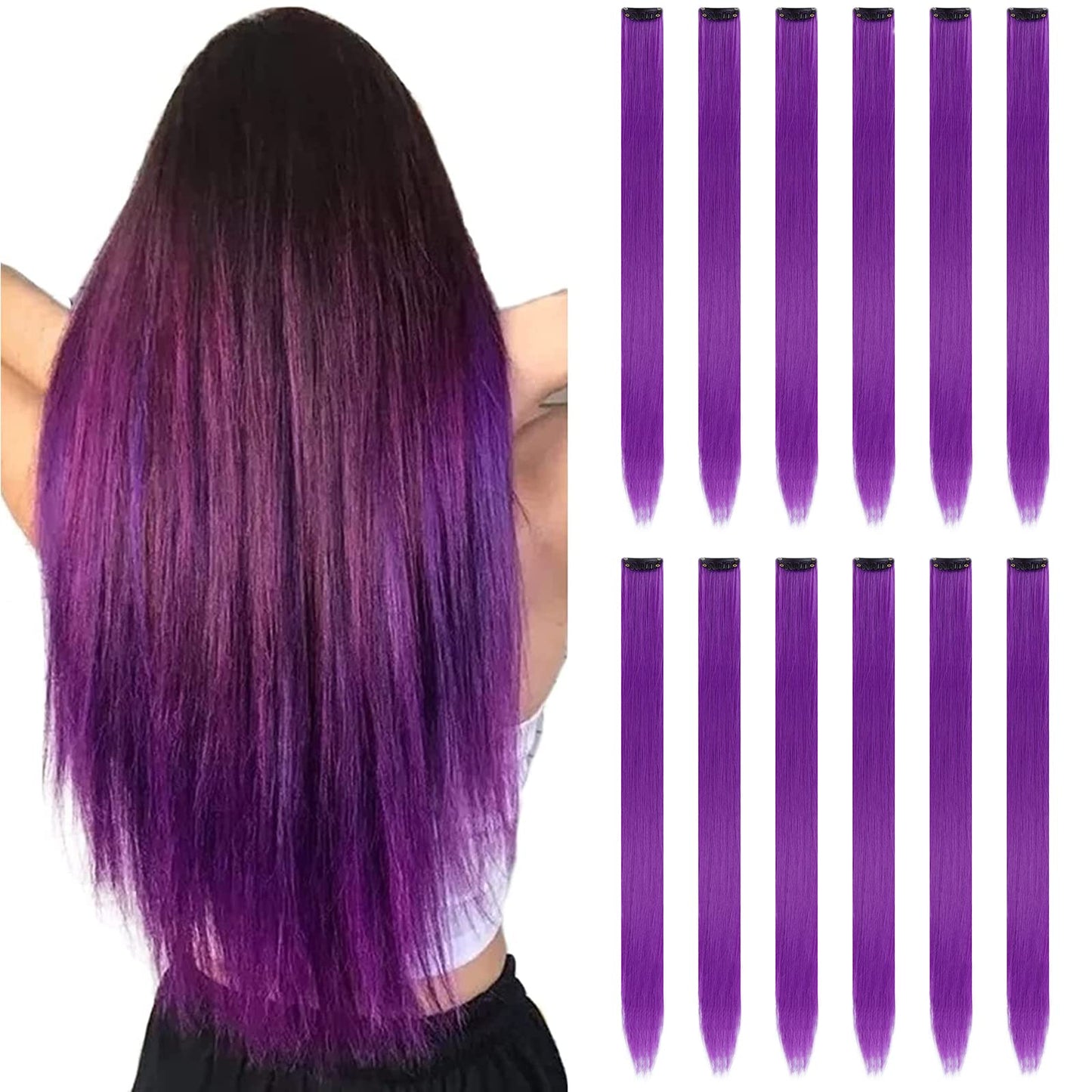 Kids styling idea using the reusable purple hair streaks for a festive party look.