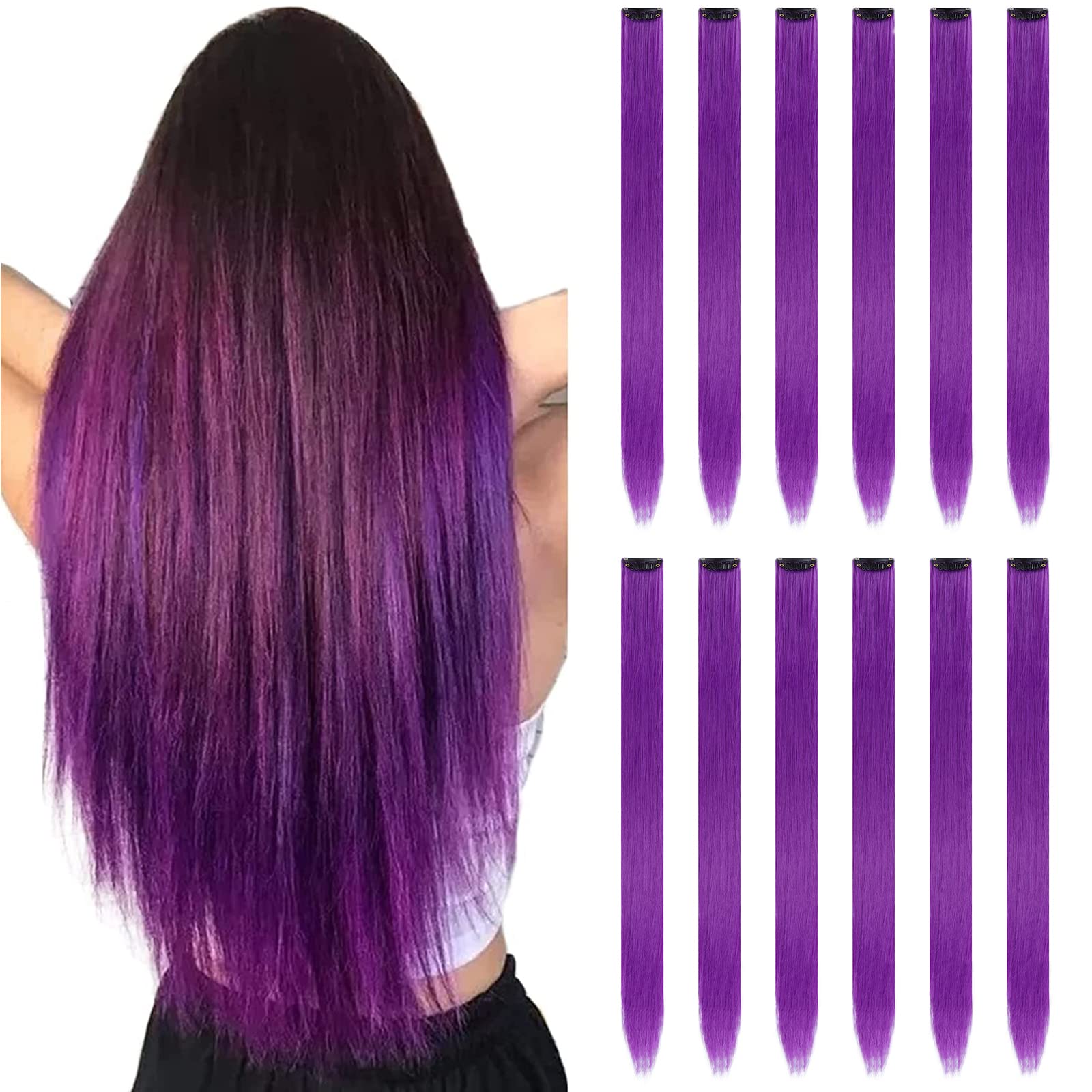 Kids styling idea using the reusable purple hair streaks for a festive party look.
