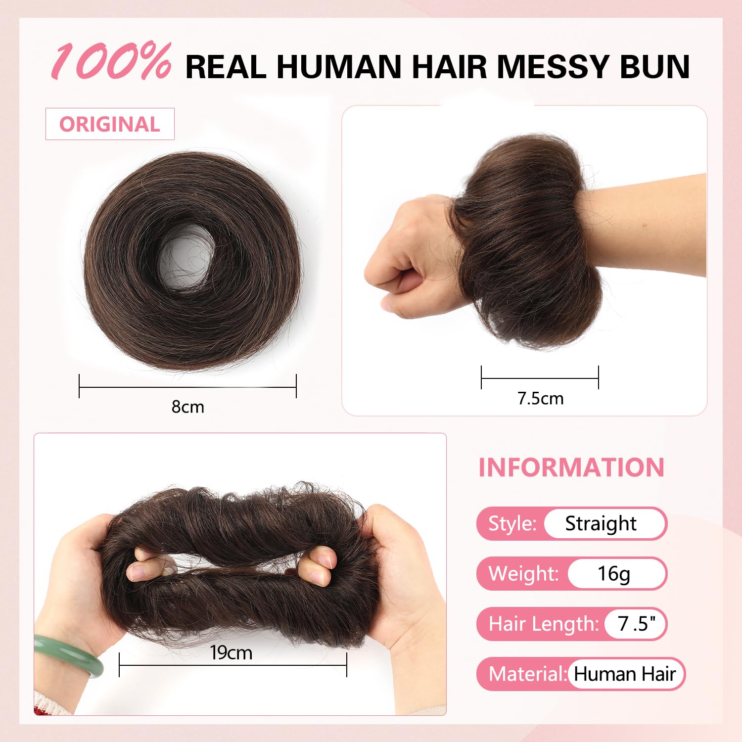 FGZJMAE natural curly dark brown hair scrunchie close up