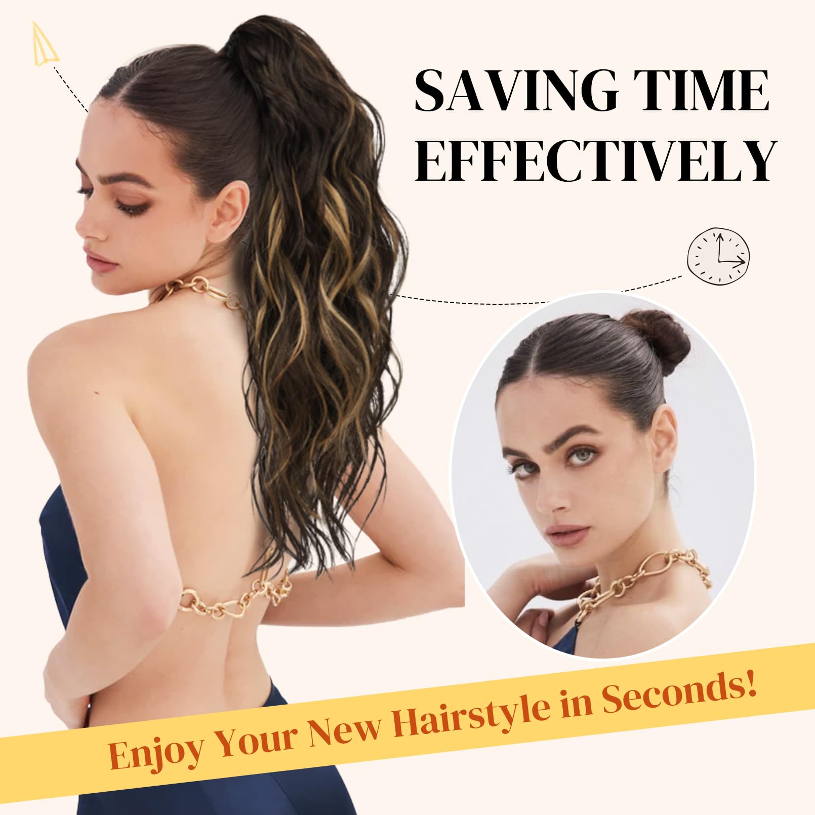 Before and after comparison of adding volume with the LONAI synthetic fake ponytail