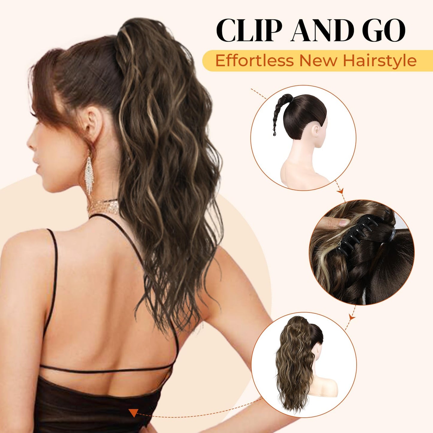 Premium heat resistant synthetic fibers of the black brown wavy hair extension