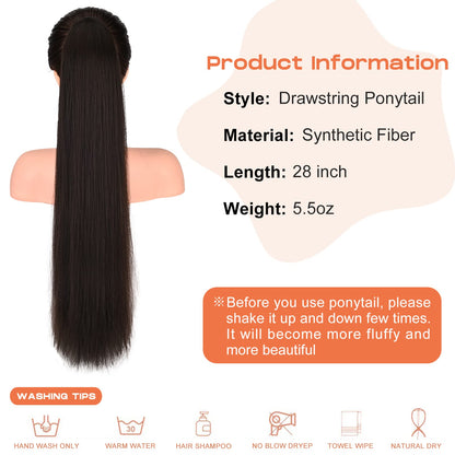 Step by step application guide display for the drawstring synthetic hair extension attachment