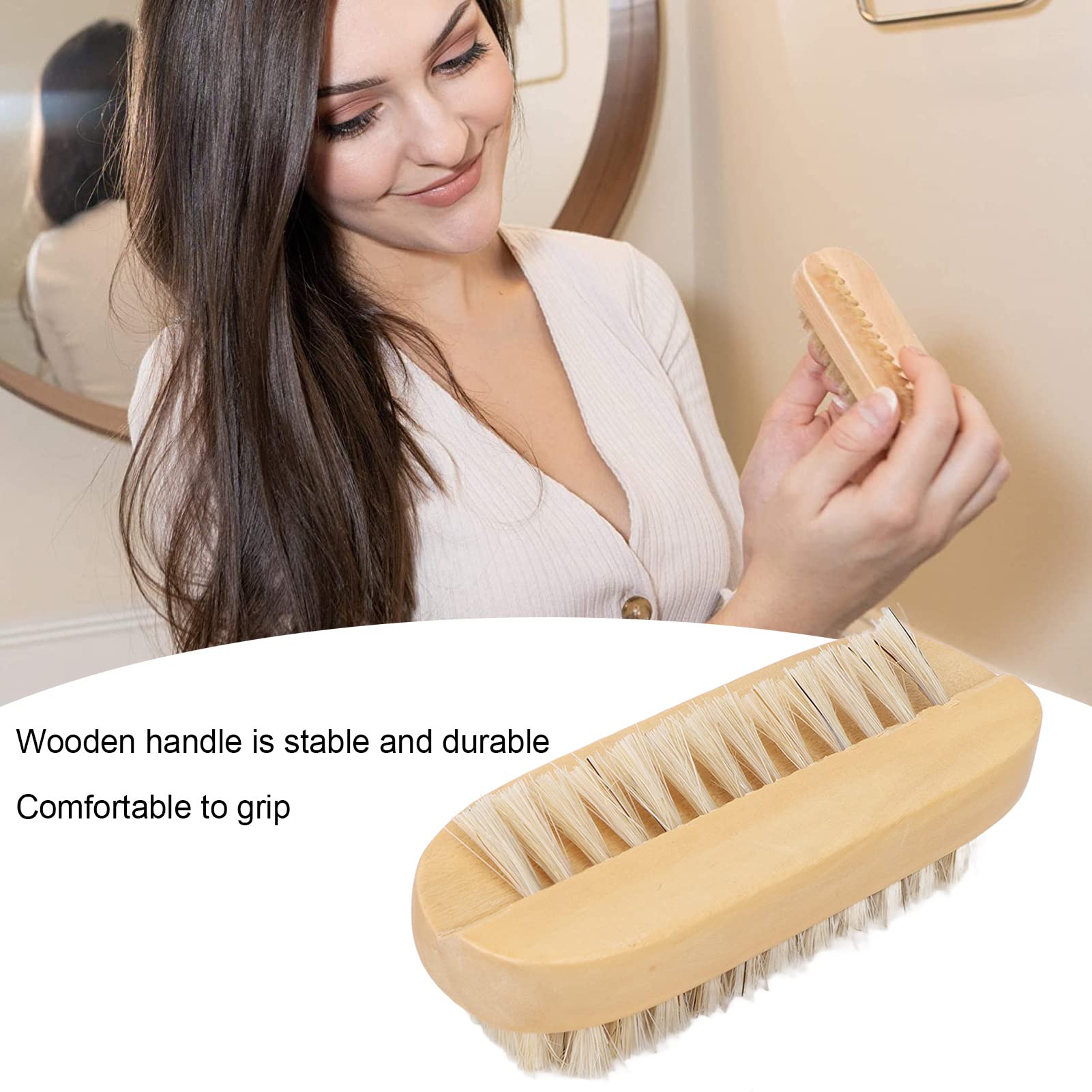 Side profile of the generic wooden hand brush highlighting the ergonomic handle grip designed for men and women.