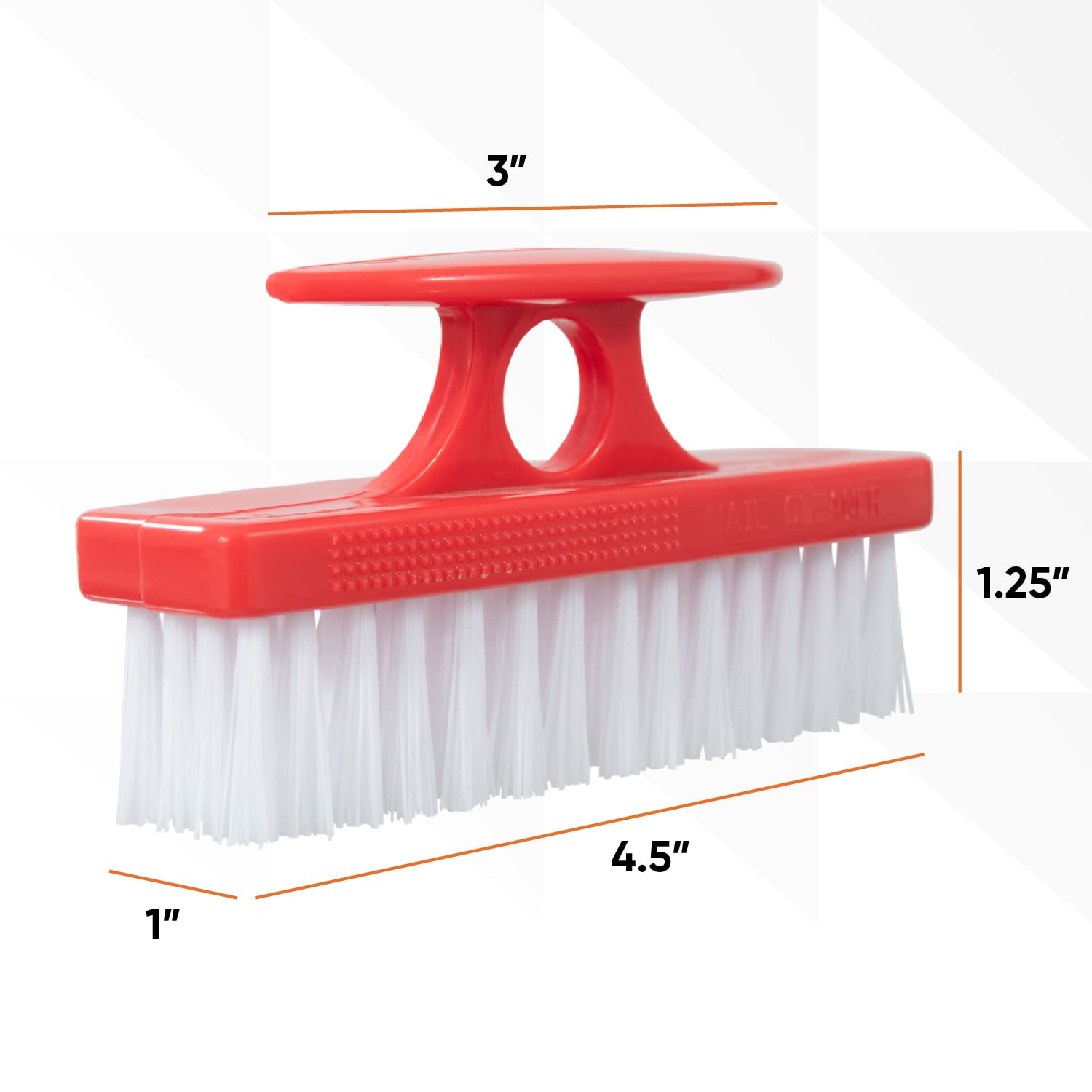 Superio hand scrubber brush close up showcasing the heavy duty stiff bristles for fingernail cleaning