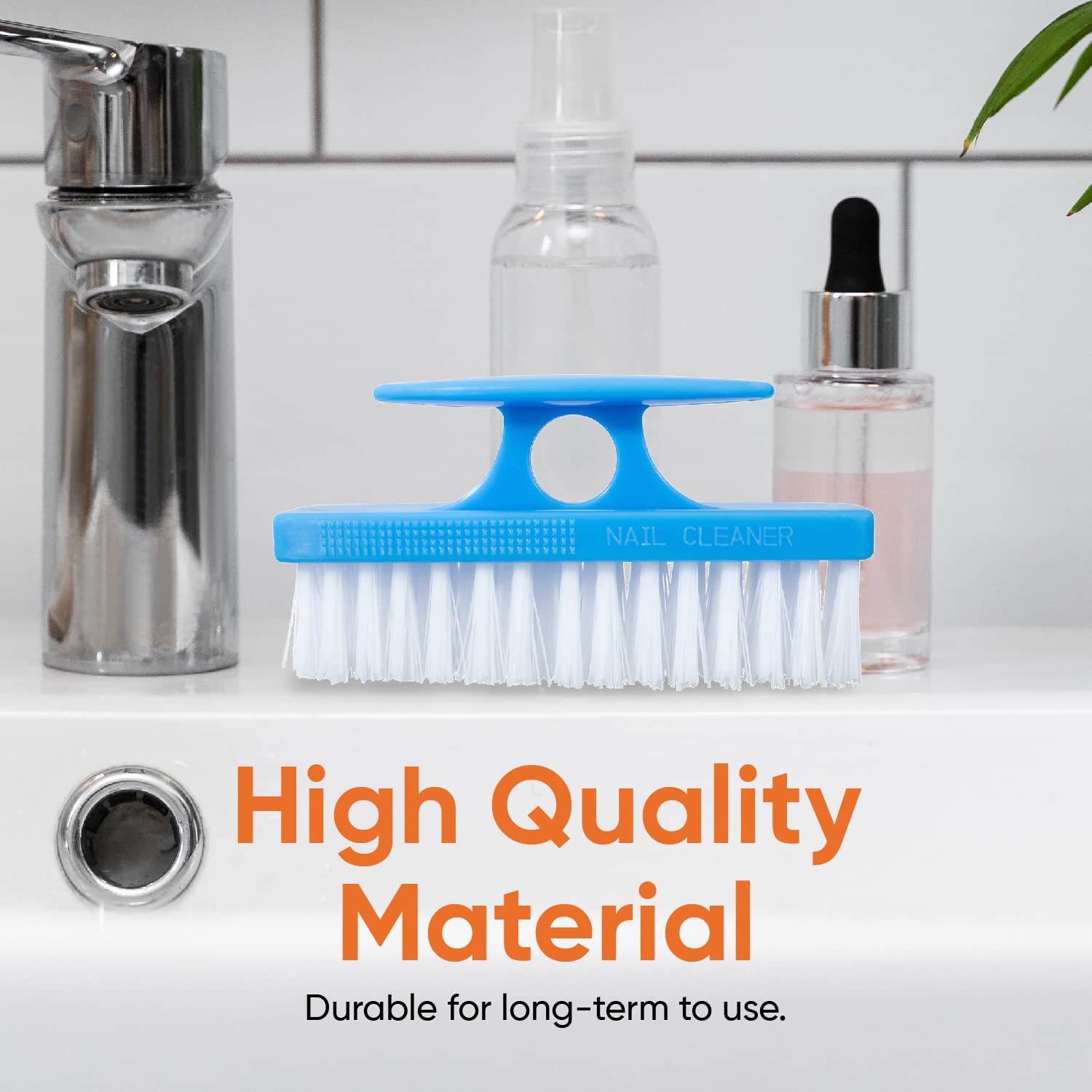 Two pack Superio nail cleaning brushes in blue and red displaying the ergonomic handle grip design
