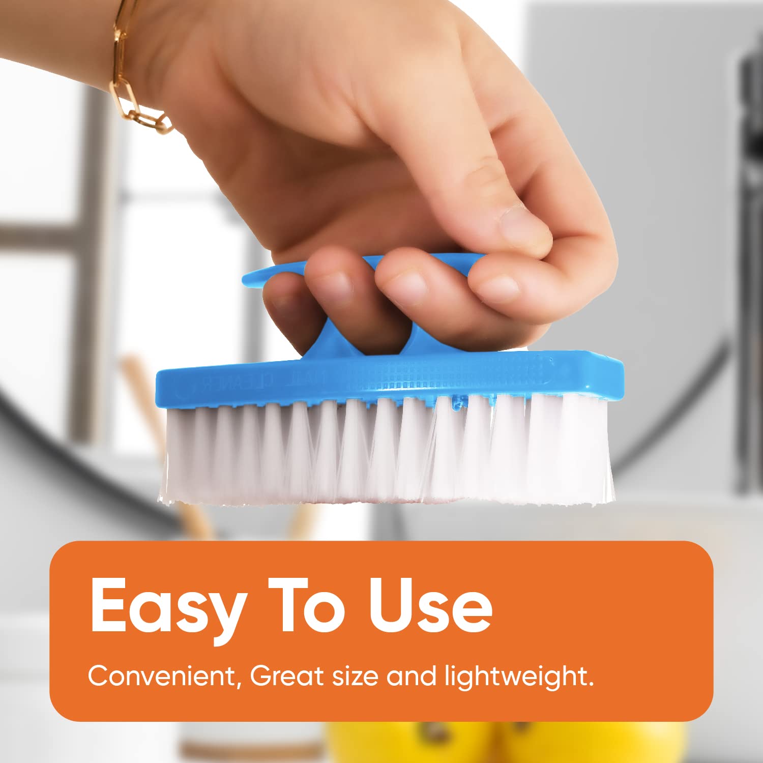 All purpose Superio stiff cleaning brush showing side profile angle of the molded plastic handle