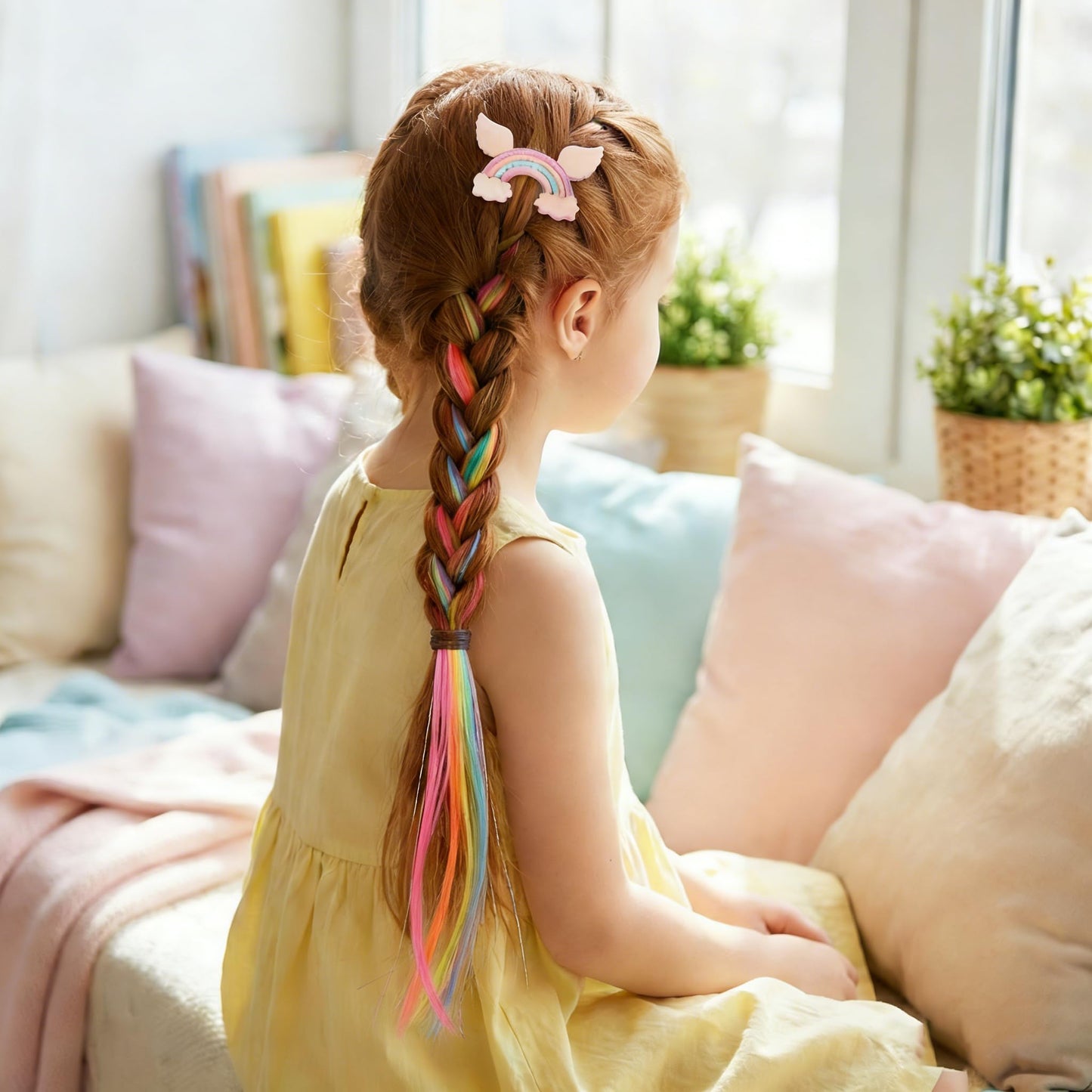 Six unique styles of Little World unicorn hair accessories for toddler ponytails.