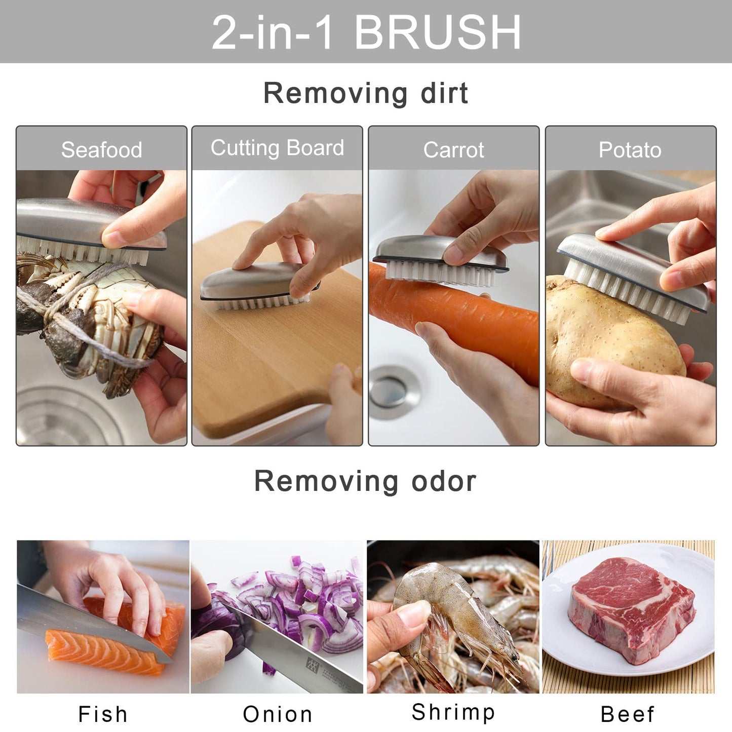 Two pieces of heavy-duty hand scrubbing brushes featuring non-slip grip handles.