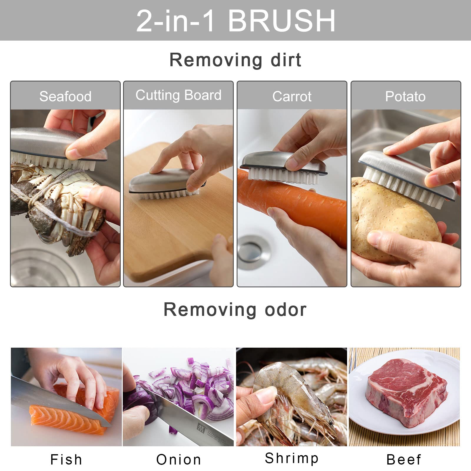 Two pieces of heavy-duty hand scrubbing brushes featuring non-slip grip handles.