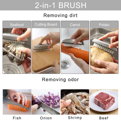 Two pieces of heavy-duty hand scrubbing brushes featuring non-slip grip handles.