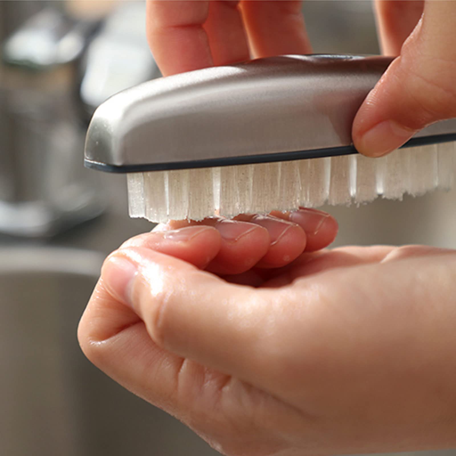 Compact pedicure nail scrubber showing portable size dimensions for travel.