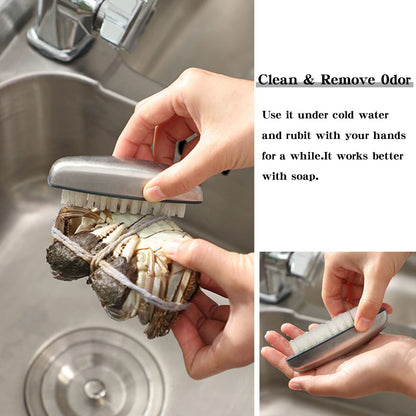 Beomeen hand and toe cleaning brush set placed beside a kitchen basin.