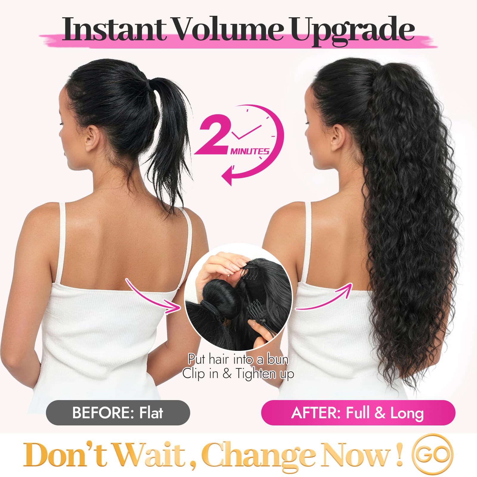 KooKaStyle long curly synthetic hairpiece back view displaying 30 inch kinky curls texture
