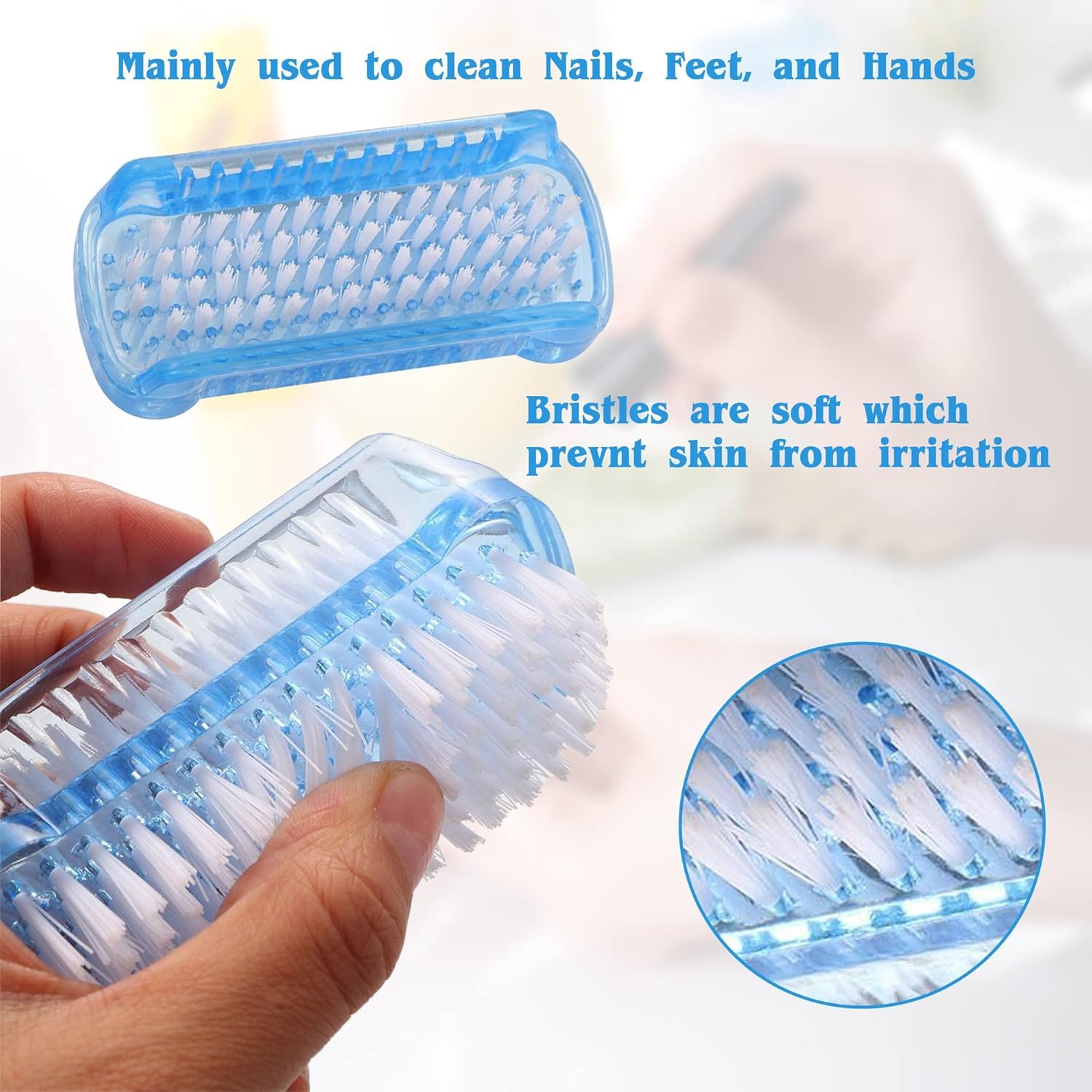 ROLECK handheld nail scrubber pack of four in pink blue white and grey variations.