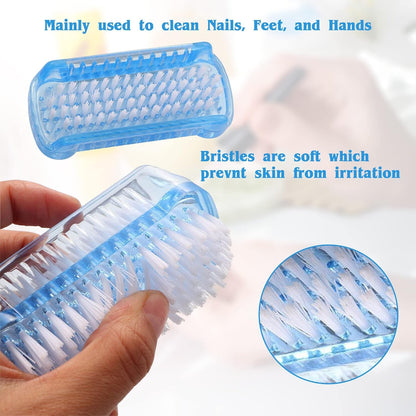 ROLECK handheld nail scrubber pack of four in pink blue white and grey variations.