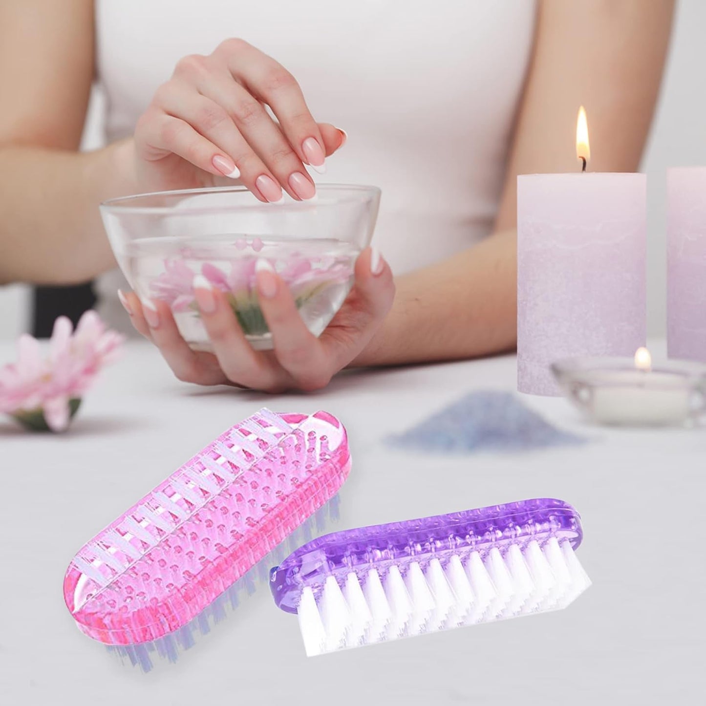 ROLECK hand cleaning brush highlighting the stiff bristle side for deep under nail care.