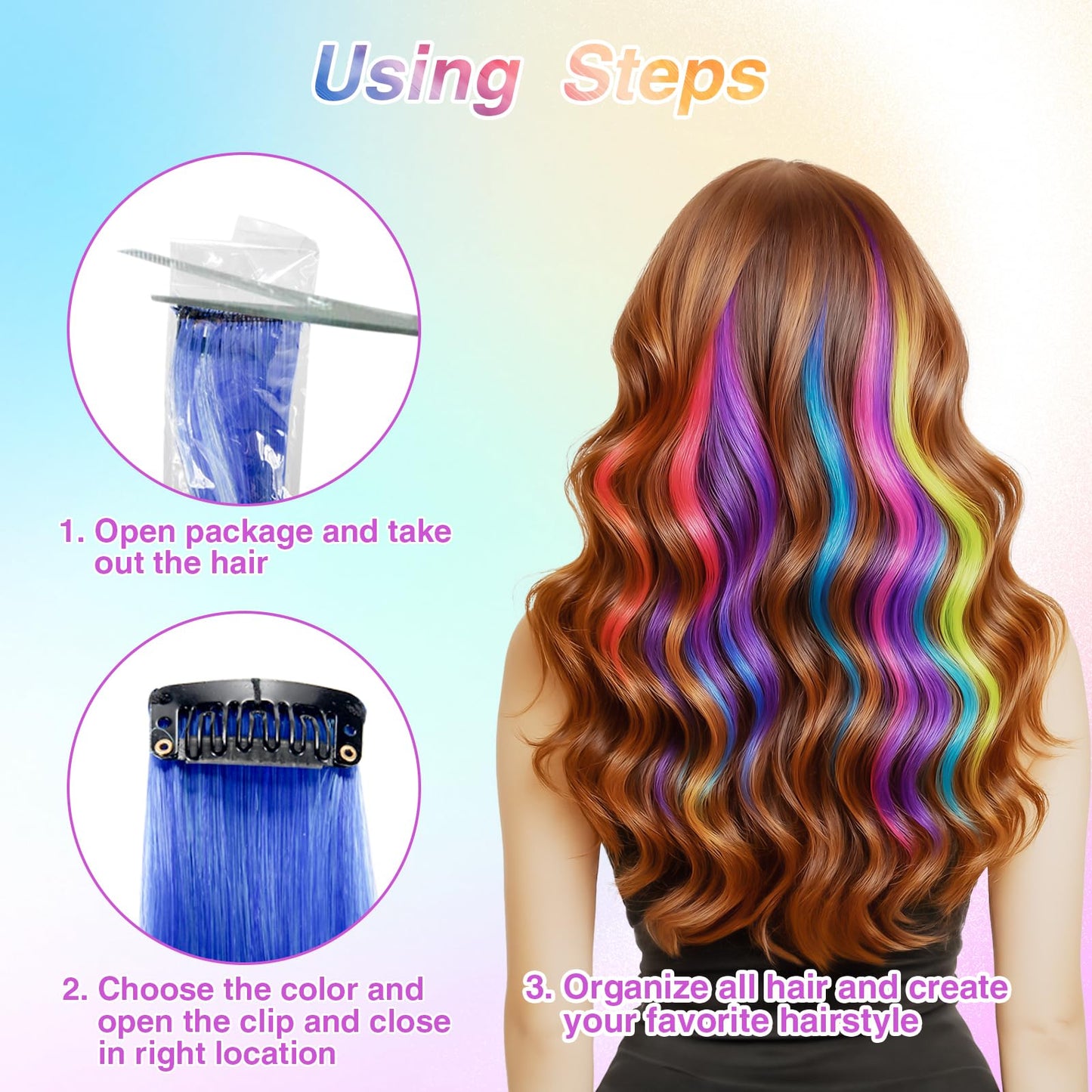 Young girl showcasing multiple colors of twenty inch straight hair extensions blended into natural hair