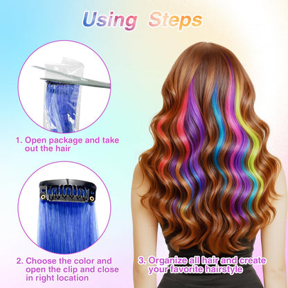 Young girl showcasing multiple colors of twenty inch straight hair extensions blended into natural hair