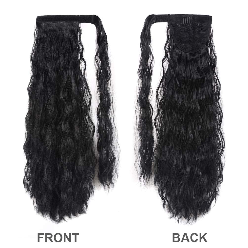 YEAME 22 inch wavy wrap around pony tail extension showing the inner mesh and comb clips detail.