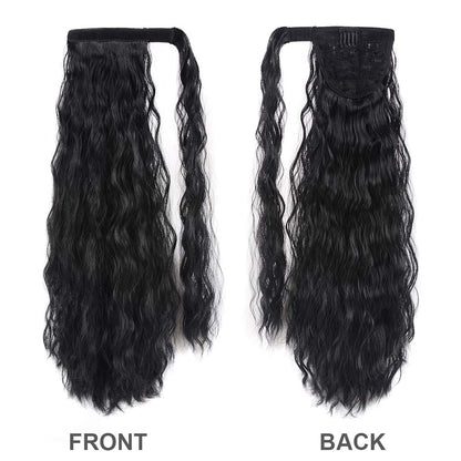 YEAME 22 inch wavy wrap around pony tail extension showing the inner mesh and comb clips detail.